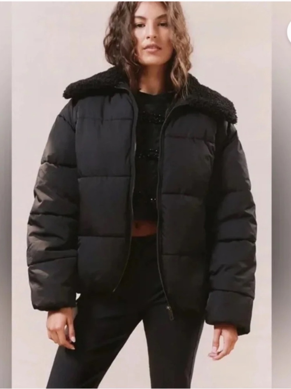 Duckie Faux Shearling Collar Puffer Jacket